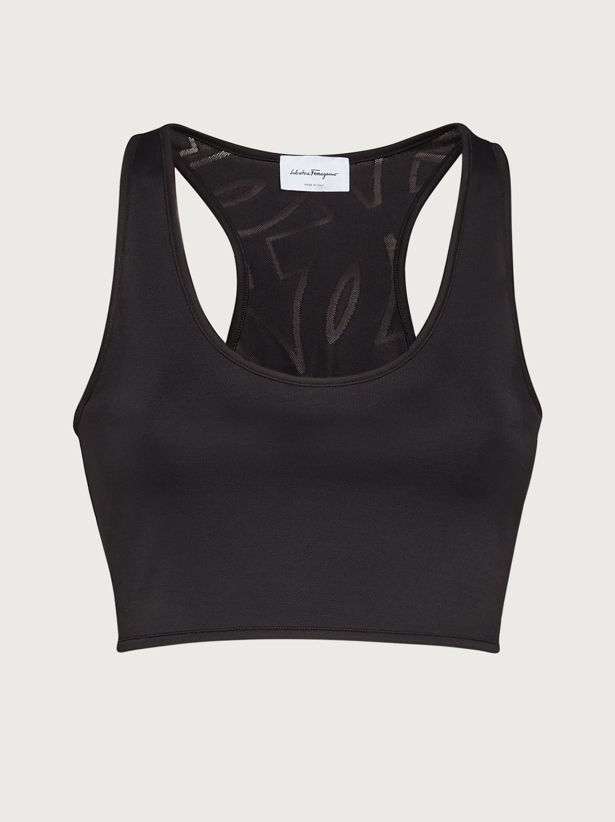 Black Salvatore Ferragamo jersey racerback crop top, front view