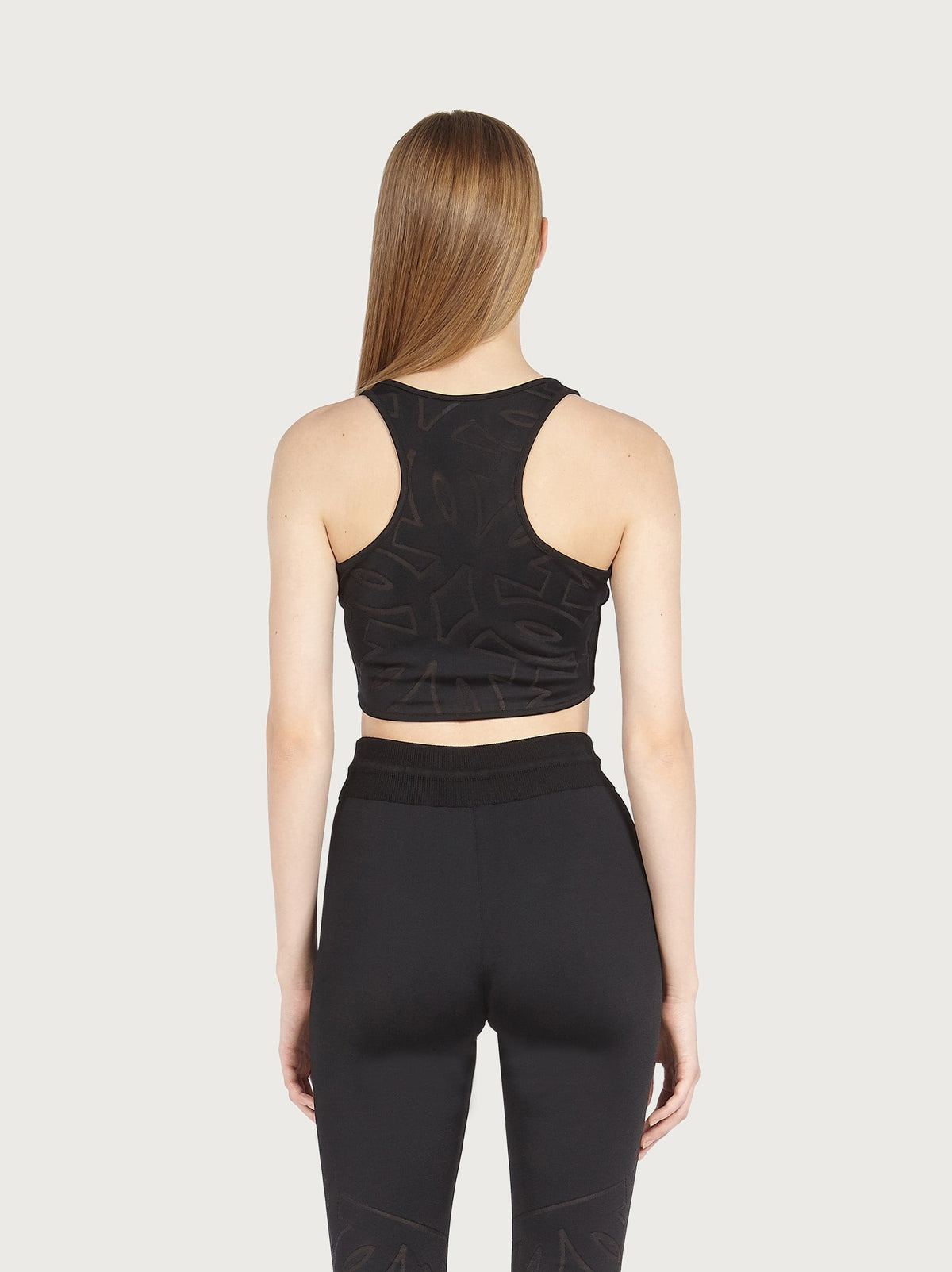 Black Salvatore Ferragamo jersey crop top, side view
