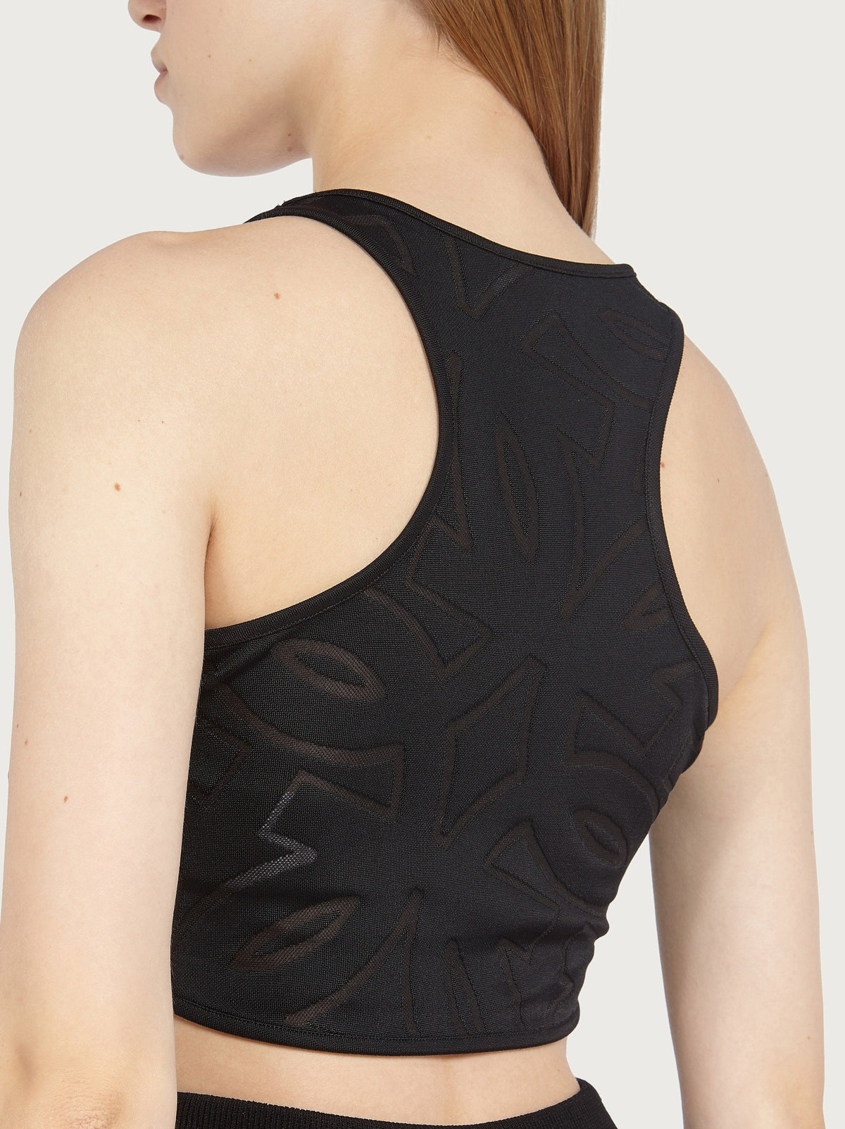 Black Salvatore Ferragamo racerback crop top, detail view