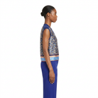 Blue paisley knit top by Salvatore Ferragamo, back view