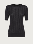 Black wool knit top with Gancini motif by Salvatore Ferragamo, front view