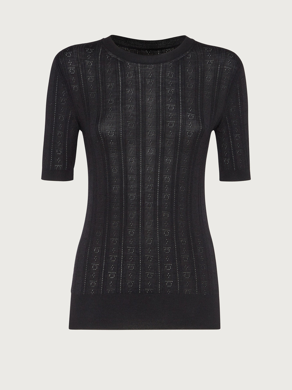 Black wool knit top with Gancini motif by Salvatore Ferragamo, front view