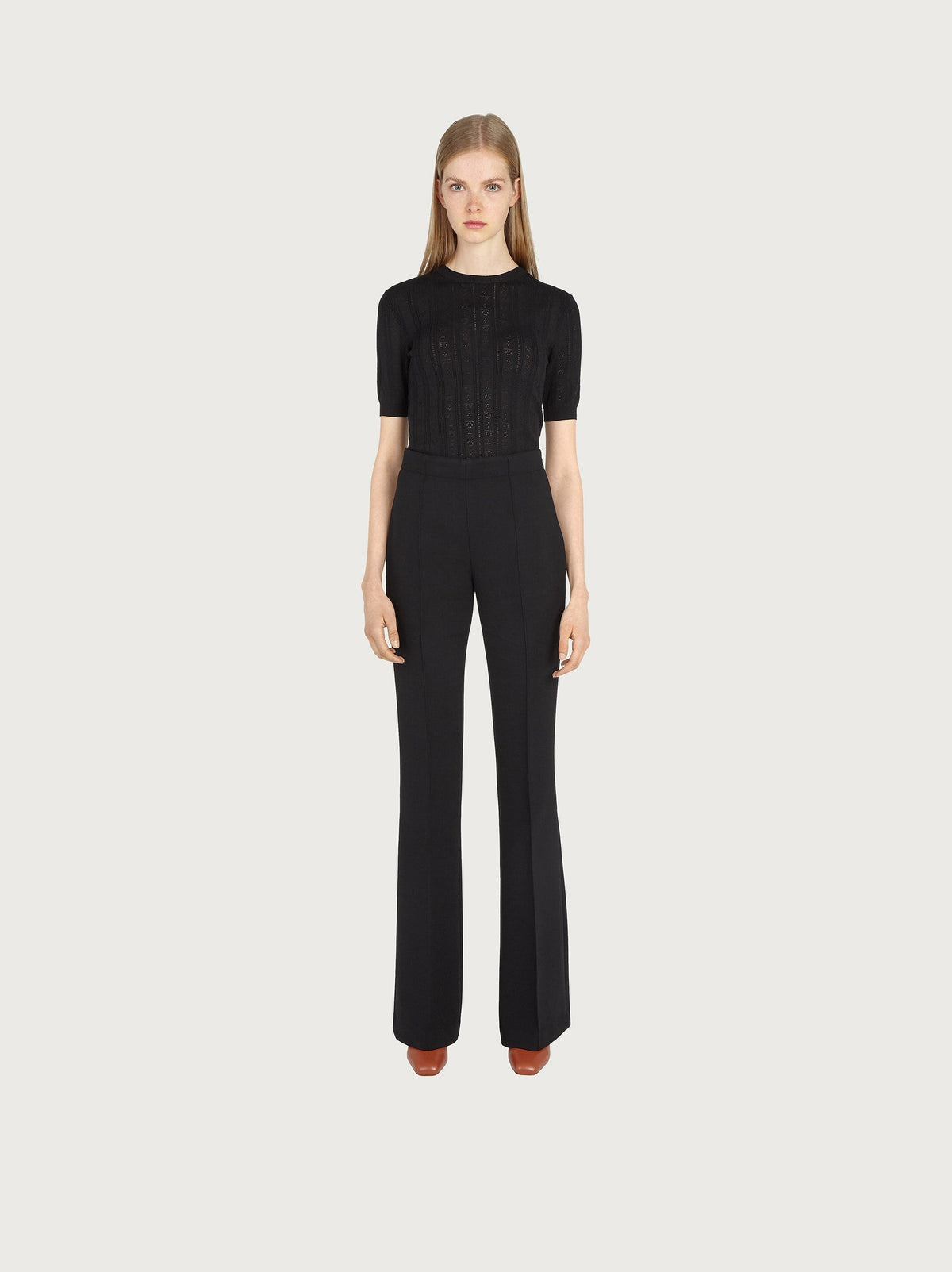 Salvatore Ferragamo black wool knit top crew neckline detail