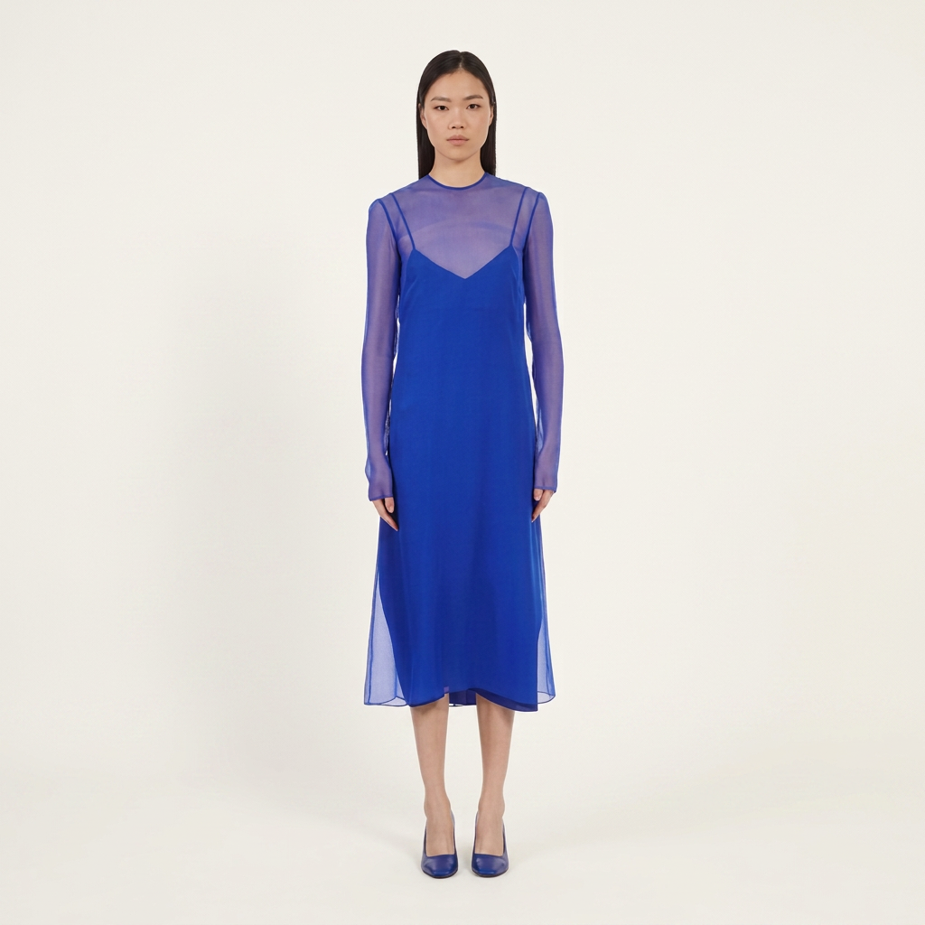 Bluette Salvatore Ferragamo midi dress with sheer overlay, front view