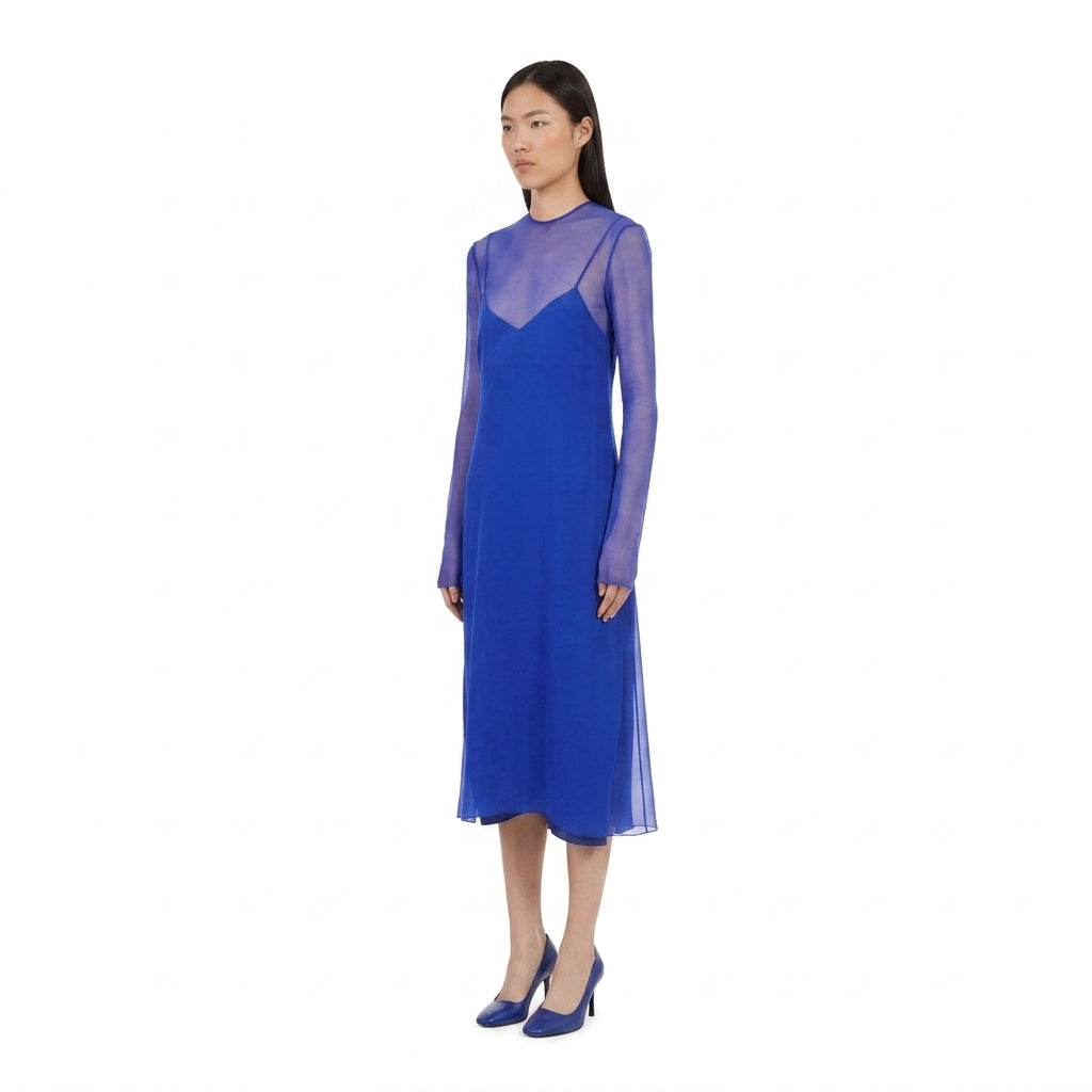 Bluette Salvatore Ferragamo midi dress with long sleeves, side view