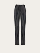 Black leather straight-leg trousers by Salvatore Ferragamo, front view