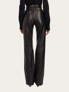 Salvatore Ferragamo black leather trousers, back view with belt loops