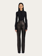 Salvatore Ferragamo straight-leg leather trousers in black, full-length view