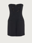Black Salvatore Ferragamo strapless bustier mini dress with circular cutout, front view