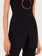 Black Salvatore Ferragamo bustier dress, detail of circular cutout at center front