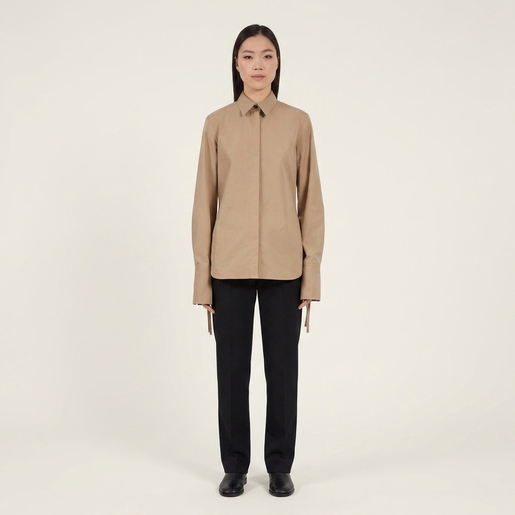 Khaki/camel Salvatore Ferragamo button-front shirt, front view