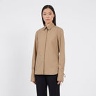 Khaki/camel Salvatore Ferragamo collared shirt, back view