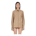Khaki/camel Salvatore Ferragamo button-front shirt, side view