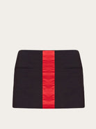 Black Salvatore Ferragamo wool mini skirt with satin center panel, front view