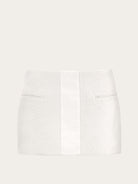White Salvatore Ferragamo wool blend mini skirt with satin panel, front view