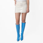Salvatore Ferragamo white wool blend mini skirt, fabric texture close-up