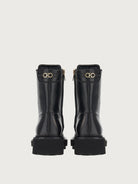 Salvatore Ferragamo black combat boots, opposite side view