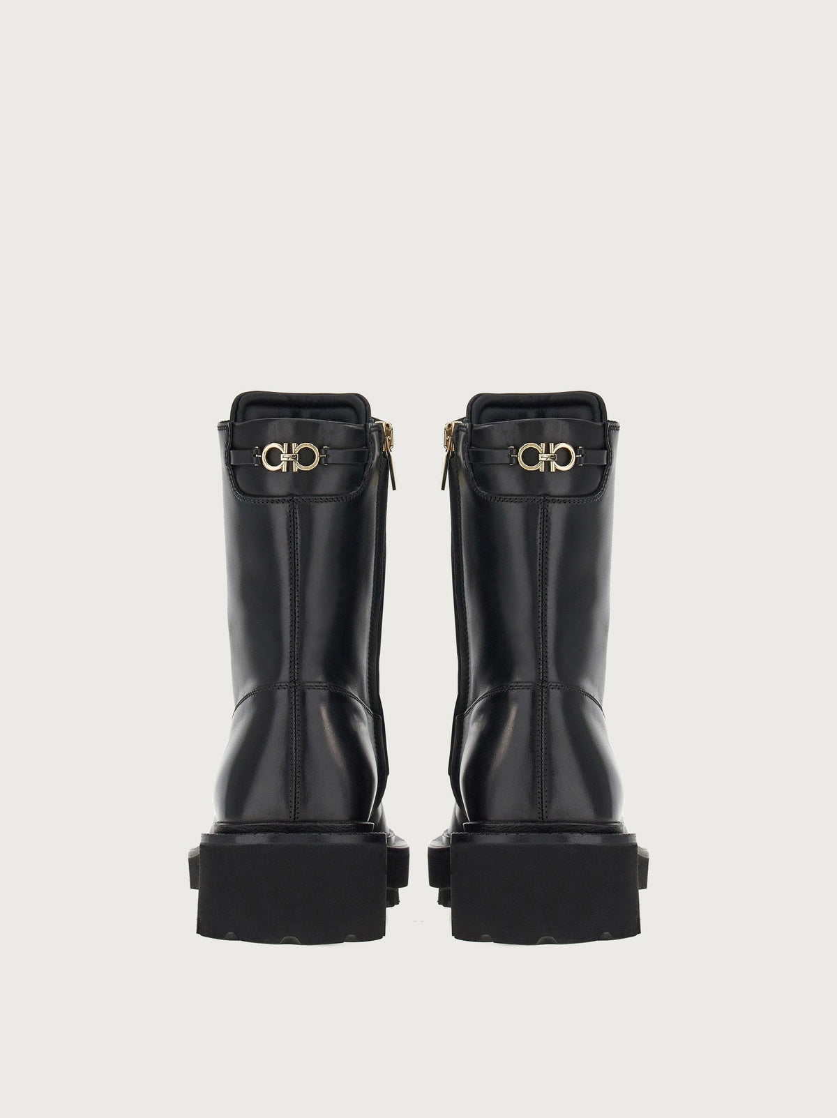 Salvatore Ferragamo black combat boots, opposite side view