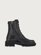 Salvatore Ferragamo black leather boots, top-down view showing laces