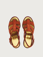 Rust suede Salvatore Ferragamo Renee wedge espadrille, front angle