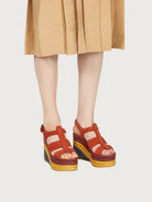 Rust suede Salvatore Ferragamo Renee wedge espadrille, back view
