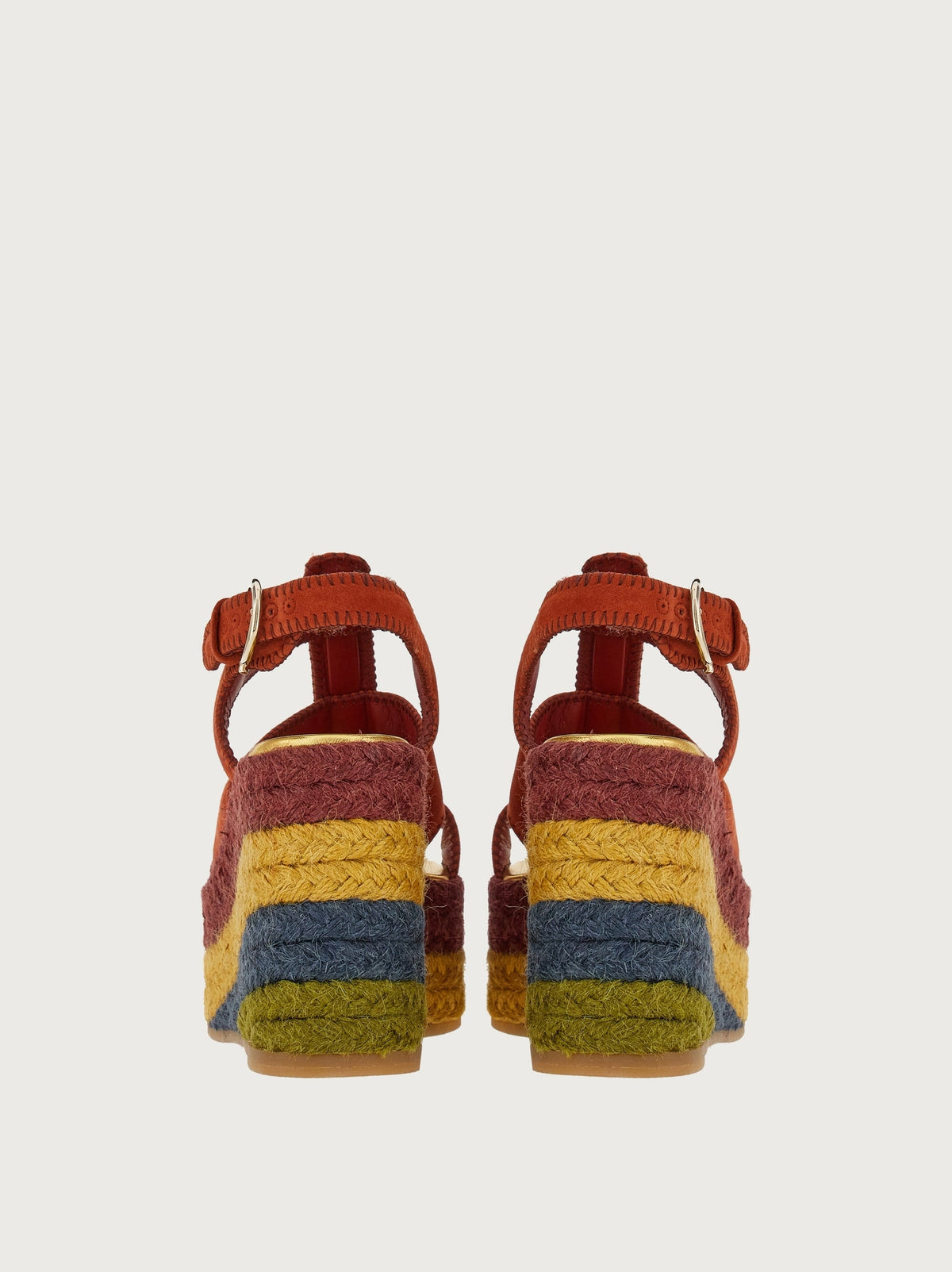 Rust suede Salvatore Ferragamo Renee wedge espadrille, top view