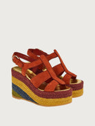 Rust suede Salvatore Ferragamo Renee wedge espadrille, sole detail