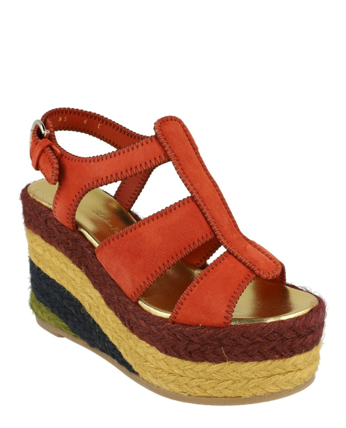 Salvatore Ferragamo Renee espadrille whipstitch detail on rust suede