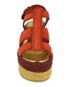 Rust suede Salvatore Ferragamo Renee wedge espadrille, interior view