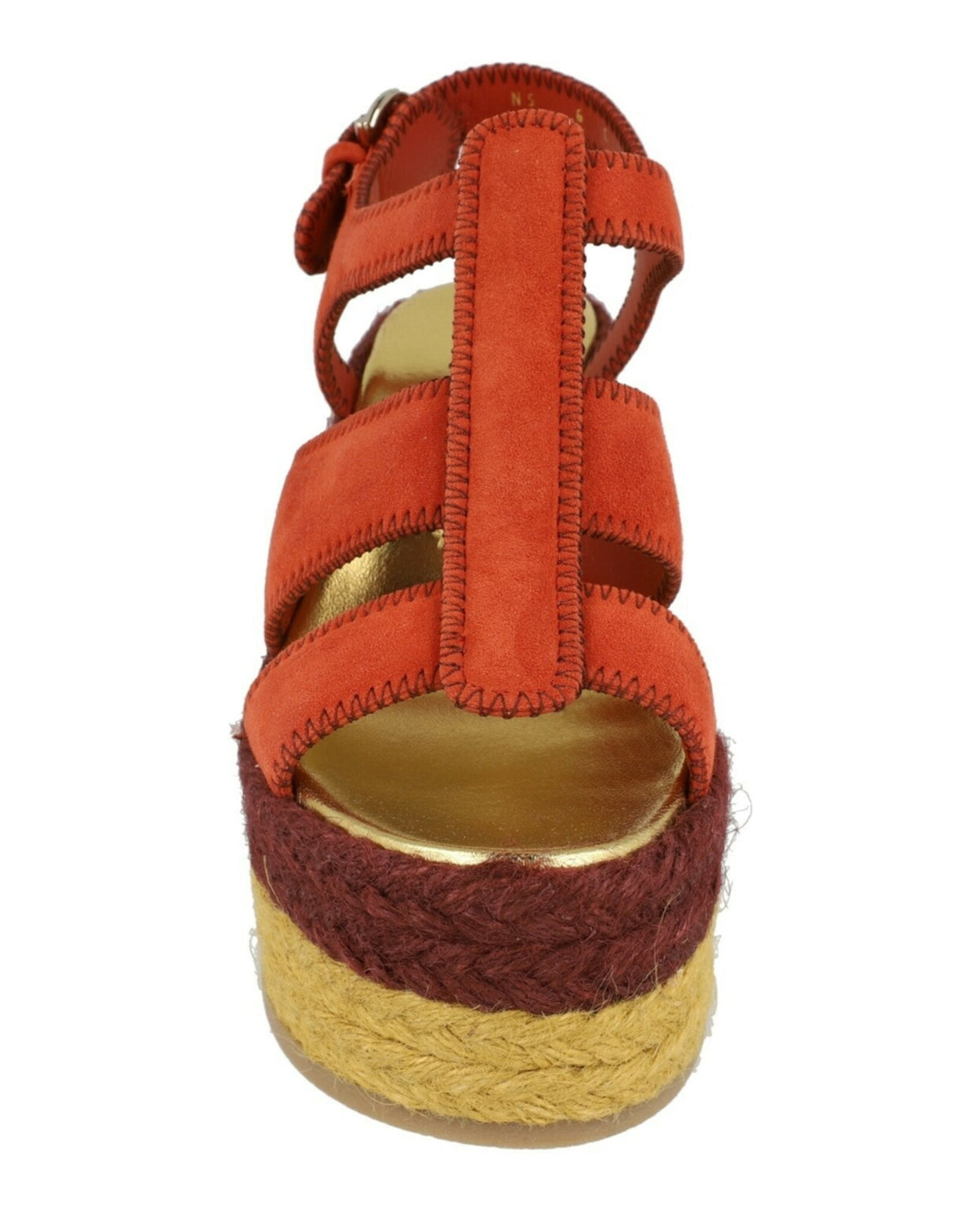 Rust suede Salvatore Ferragamo Renee wedge espadrille, interior view