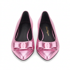 Flamingo pink Salvatore Ferragamo Viva ballet flat with bow detail, side view