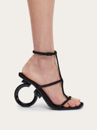 Salvatore Ferragamo Elina sandal in black suede, rear view showing ankle strap