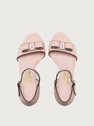 Salvatore Ferragamo light pink wedge sandal, top view showing bow detail