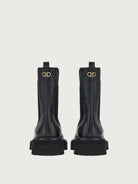 Black leather Oderico bootie by Salvatore Ferragamo, alternate side angle