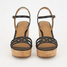 Black leather Salvatore Ferragamo Fieri 70 C sandal with cork wedge heel, side view
