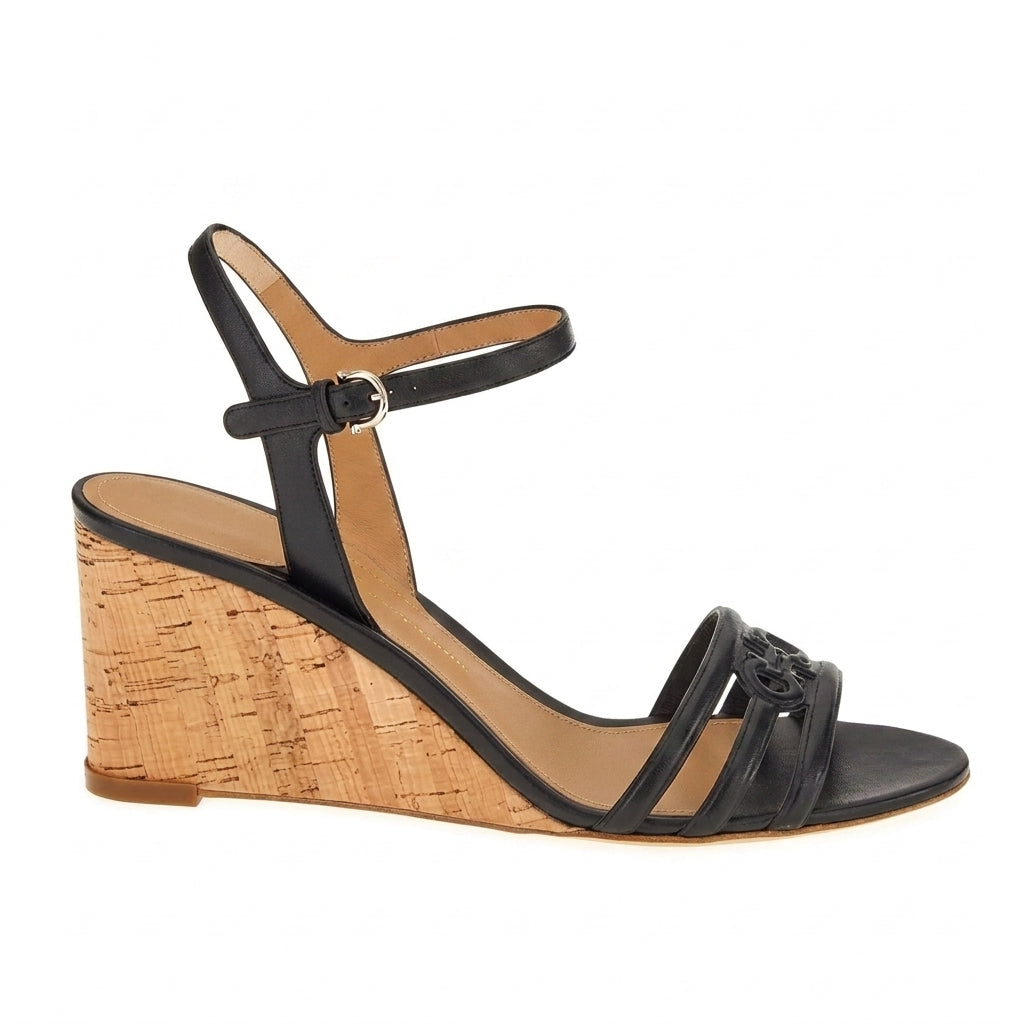 Black leather Salvatore Ferragamo Fieri 70 C sandal showing ankle strap detail