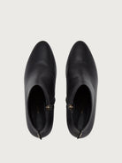 Black Salvatore Ferragamo leather bootie with pointed toe, detail view