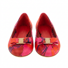 Multicolor floral Salvatore Ferragamo Varina ballet flat with bow logo, side view