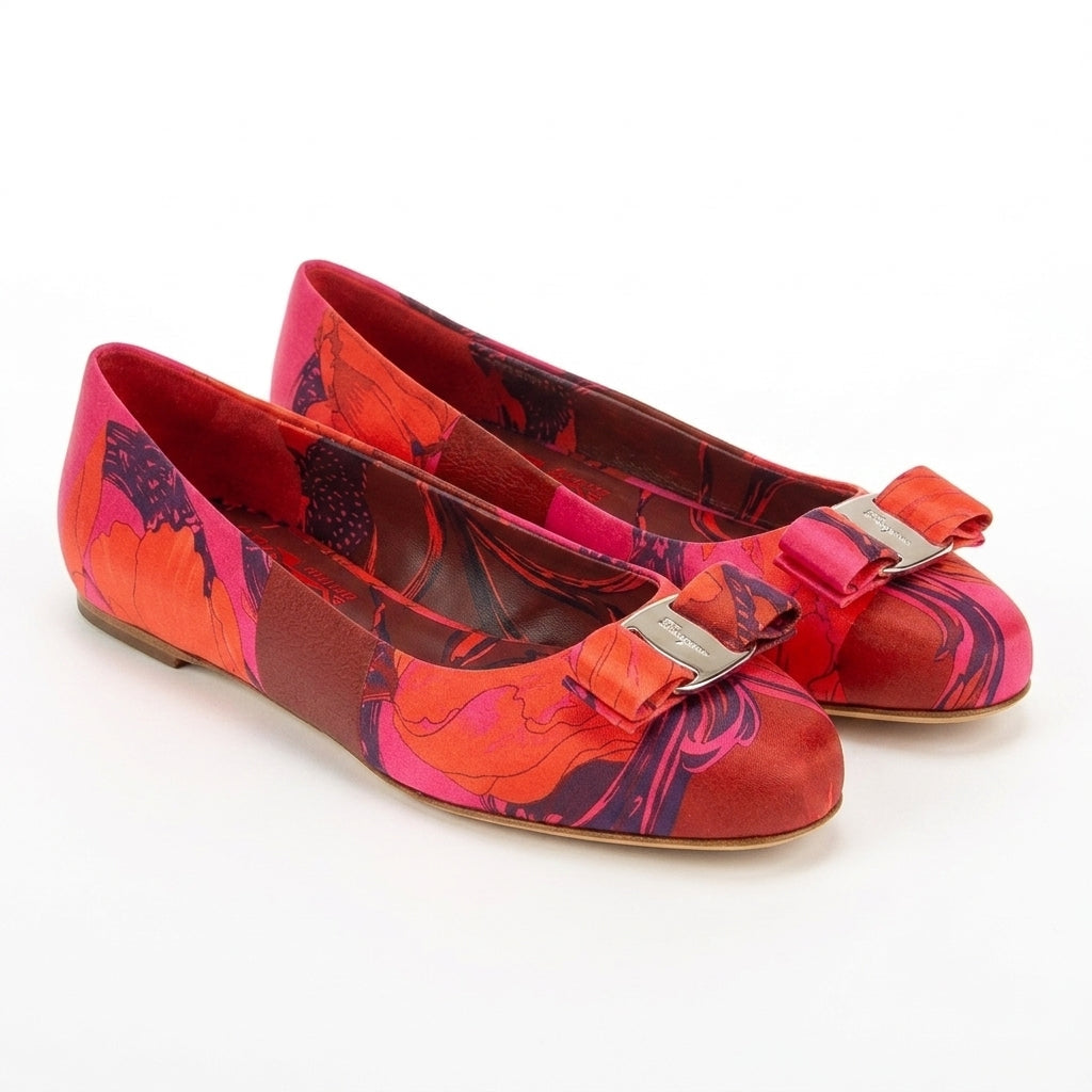 Multicolor floral Salvatore Ferragamo Varina ballet flat, top view showing print detail