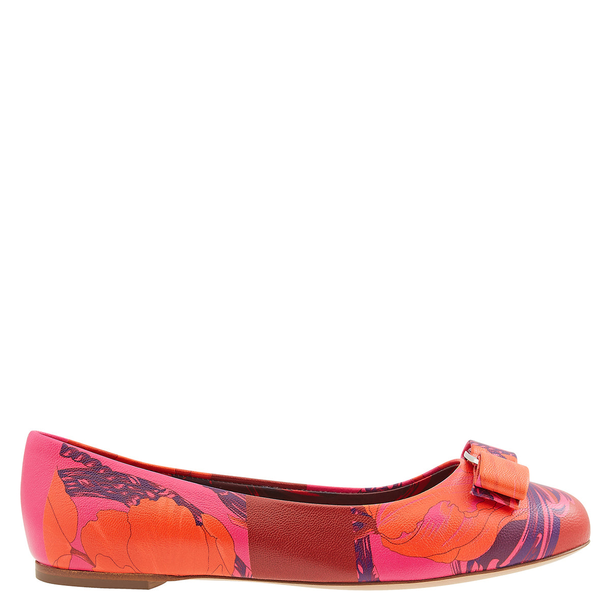 Multicolor floral Salvatore Ferragamo Varina ballet flat, sole view showing rubber bottom