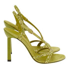 Salvatore Ferragamo brilliant green suede Jole X5 S sandal, detail view of crystal embellishments