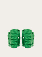 Bright green Salvatore Ferragamo woven sandal showing open-toe detail, top view