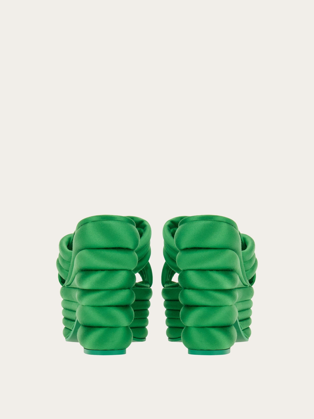 Bright green Salvatore Ferragamo woven sandal showing open-toe detail, top view