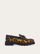 Leopard print calf hair loafer with Gancini hardware by Salvatore Ferragamo, side view