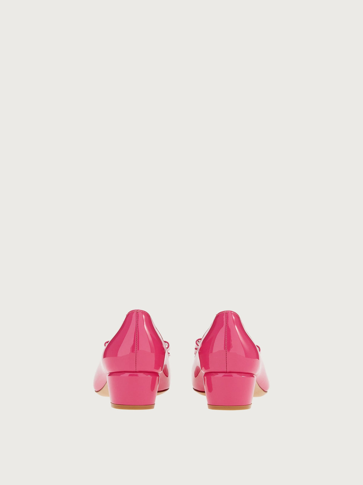 Dark pink Ferragamo Vara pump, top view showing round toe and bow