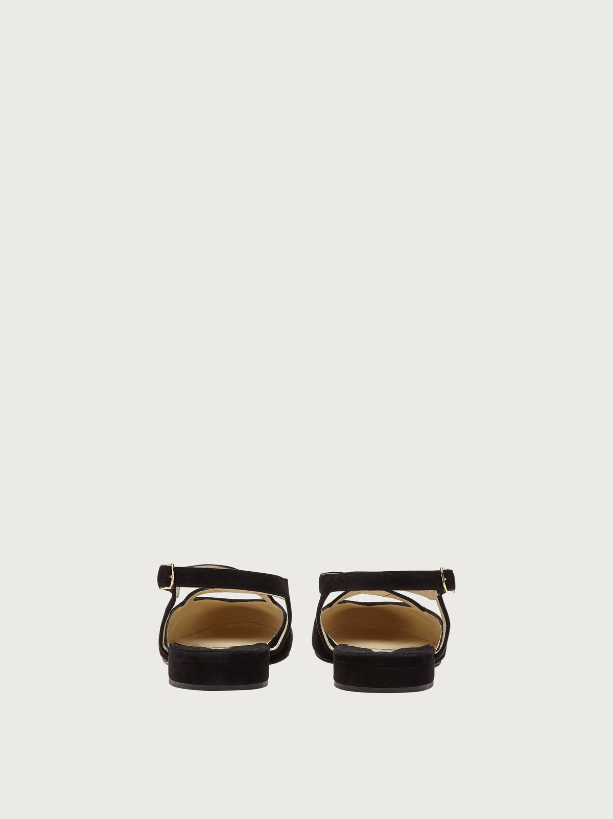 Black suede Oxalia sandal with block heel, rear view by Salvatore Ferragamo
