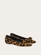 Leopard-print Salvatore Ferragamo Siwar ballet flat showing leather sole, bottom view