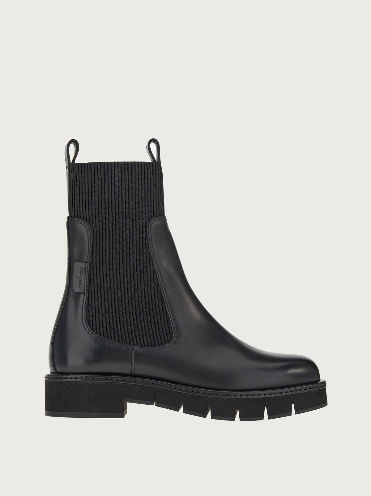 Black leather Salvatore Ferragamo Rook Chelsea boot, side view