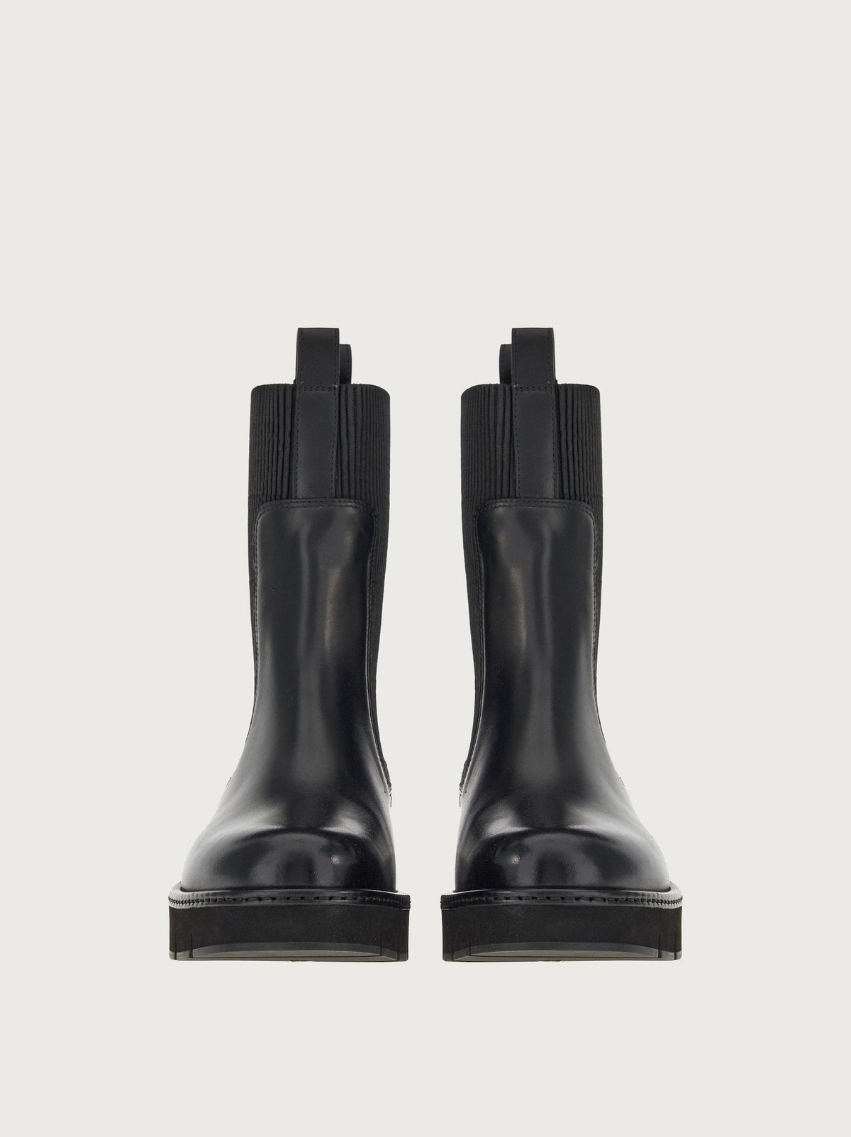 Black leather Salvatore Ferragamo Rook Chelsea boot, front view