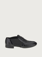 Black Salvatore Ferragamo Jayda leather loafer with patent trim, side view